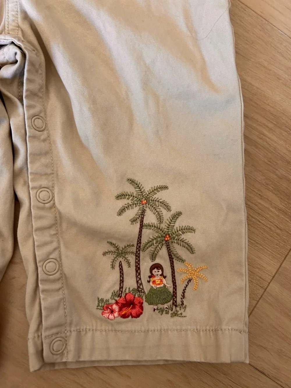 Vintage Gymboree Y2K aloha 2002 Kids Beige Embroidered Palm-Print Overalls